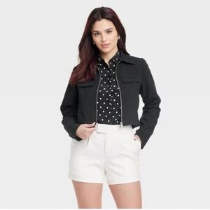 NWT a new day Women's Black Cropped Zipper Jacket - XS